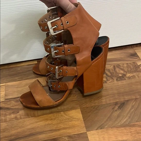Laurence Decade Paris Brown Leather Strappy Buckle Heeled Sandals Size 39 - Picture 7 of 11